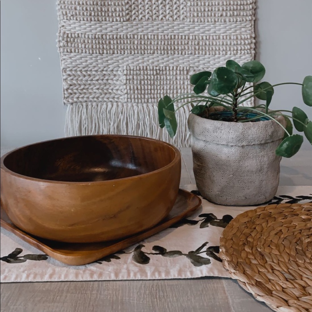 Wood bowl and tray set